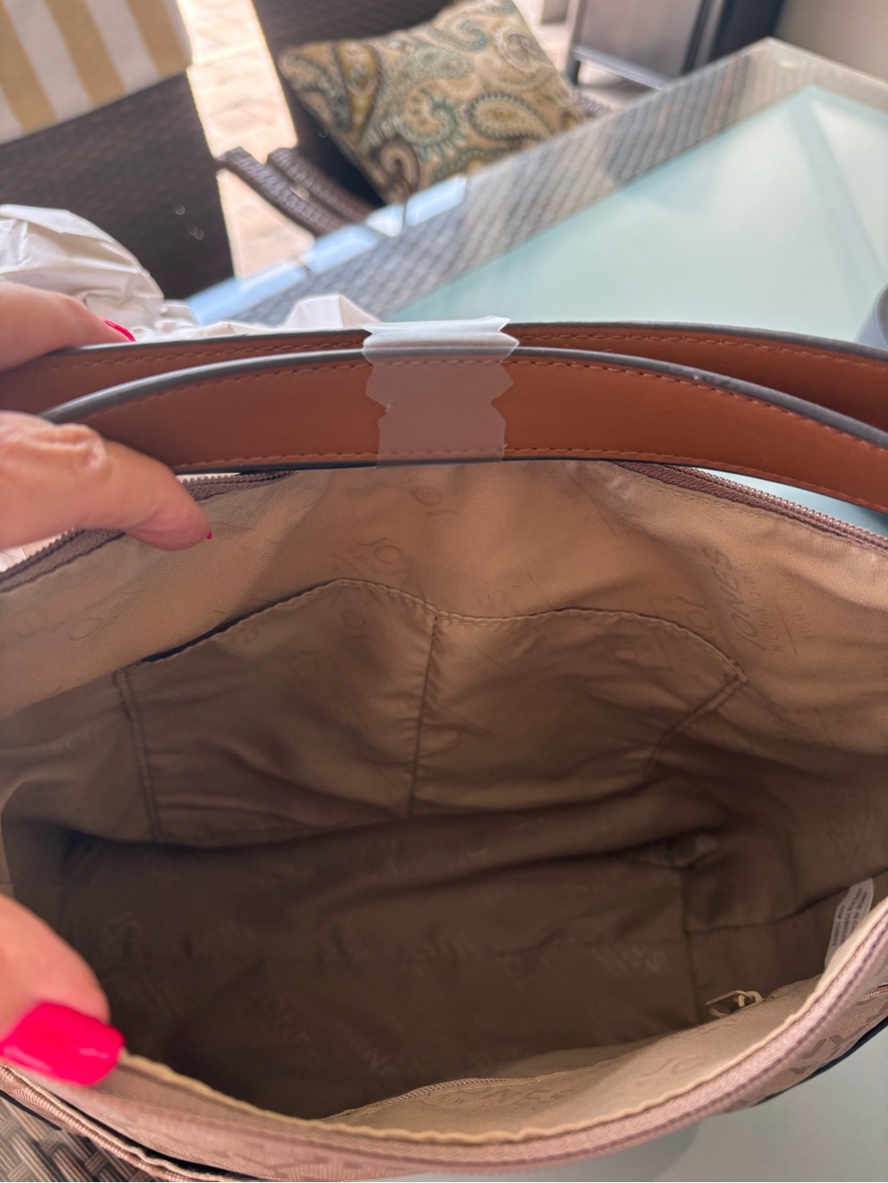 Jones New York Taupe and Tan Patterned Shoulder Bag - Picture 5 of 6